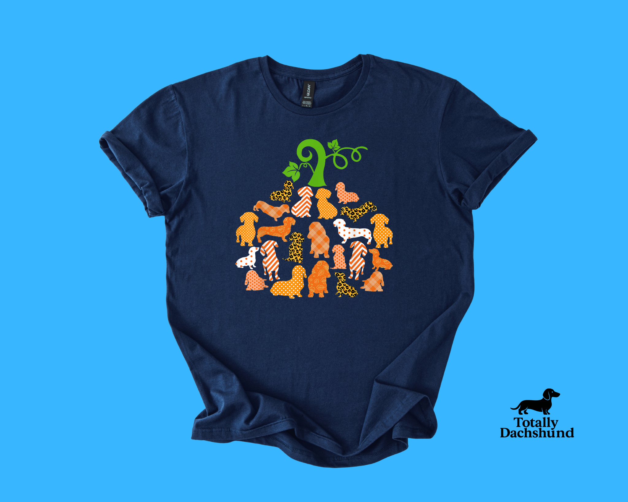 Navy blue pumpkin dachshund shirt – fall and Halloween shirt for dog lovers