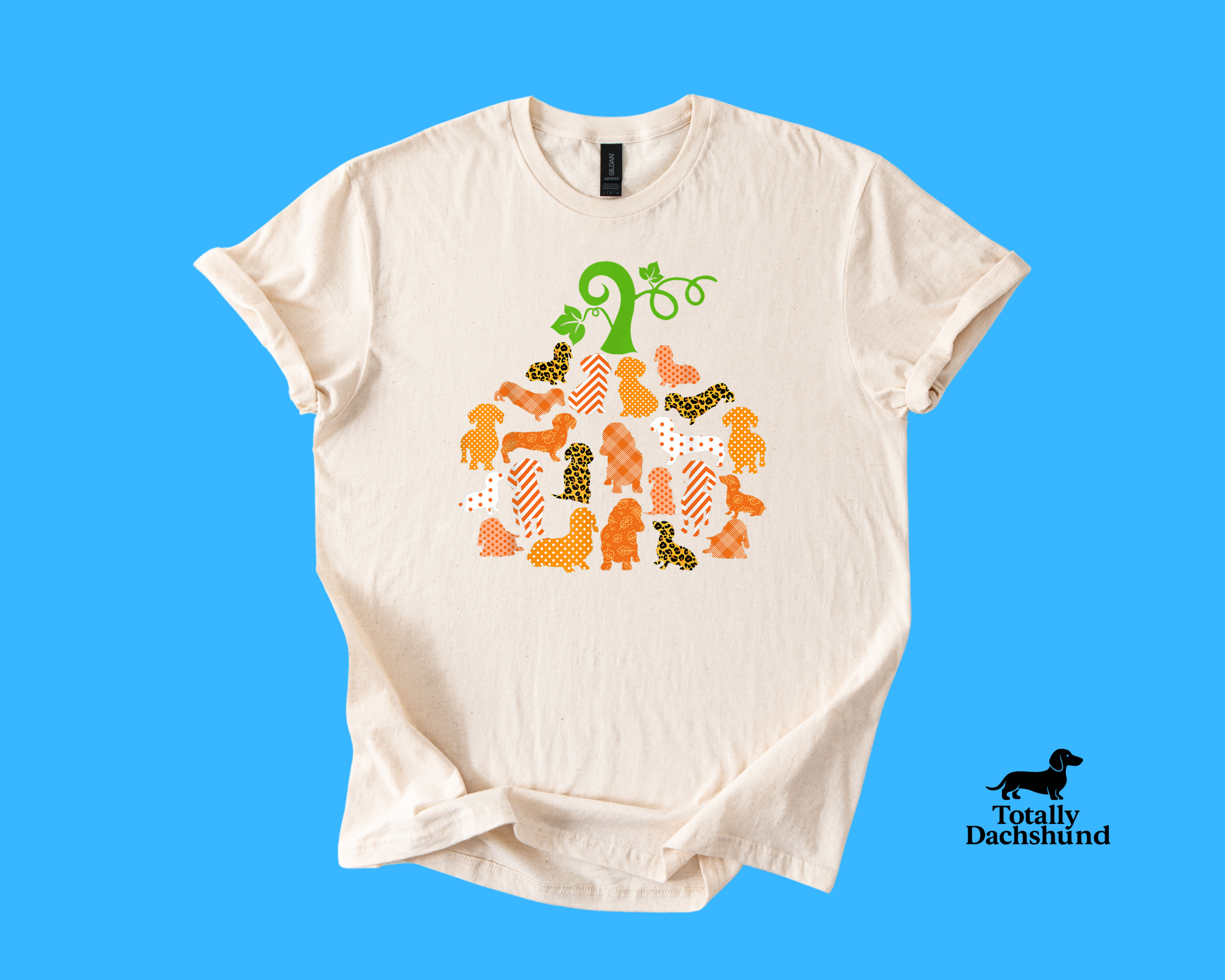 White pumpkin dachshund silhouette shirt – fall and Halloween fashion for dachshund lovers